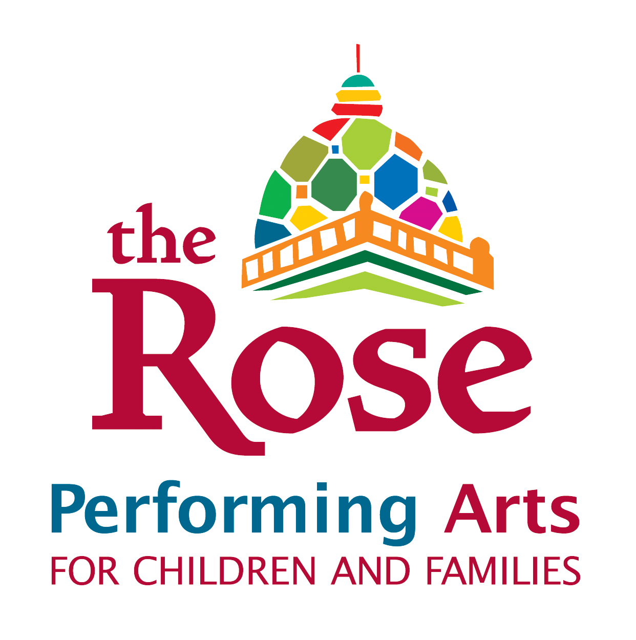 Colorful Rose logo that reads "the Rose Performing Arts for children and families."